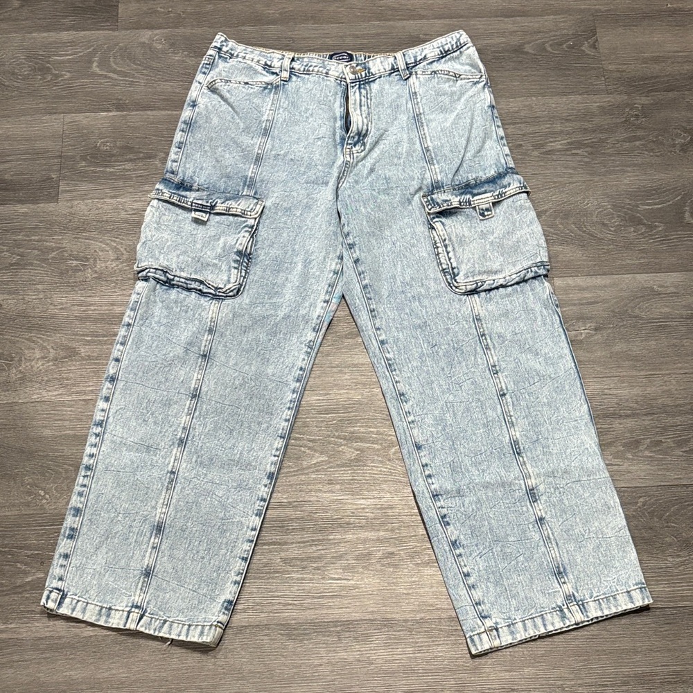 Light Blue Wide Leg Cargo Jeans